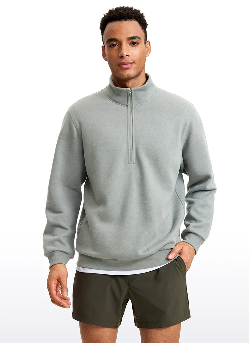 Fleece Lined Half Zip Sweatshirts Mock Neck - Image 20
