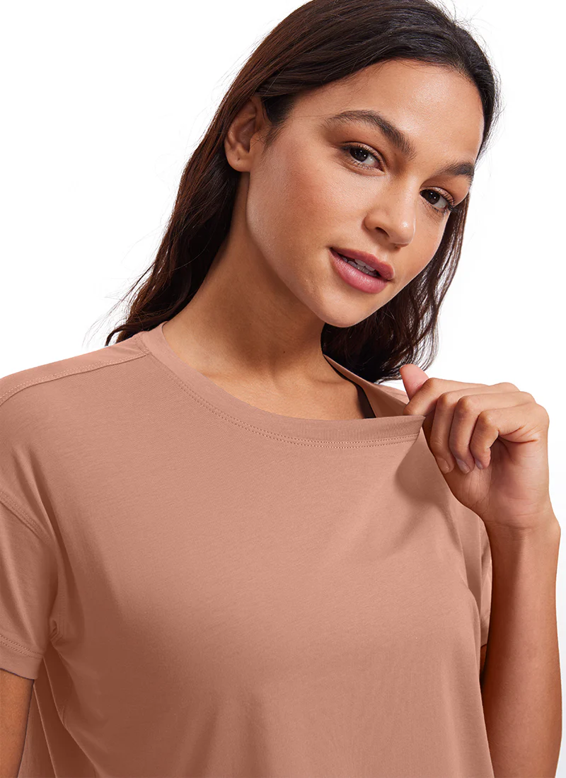Pima Cotton Crew Neck Cropped Short Sleeve - Image 4