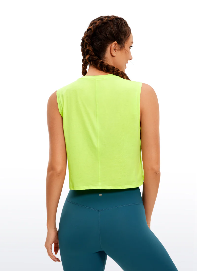 Pima Cotton Cropped Tank Tops Crew Neck - Image 25