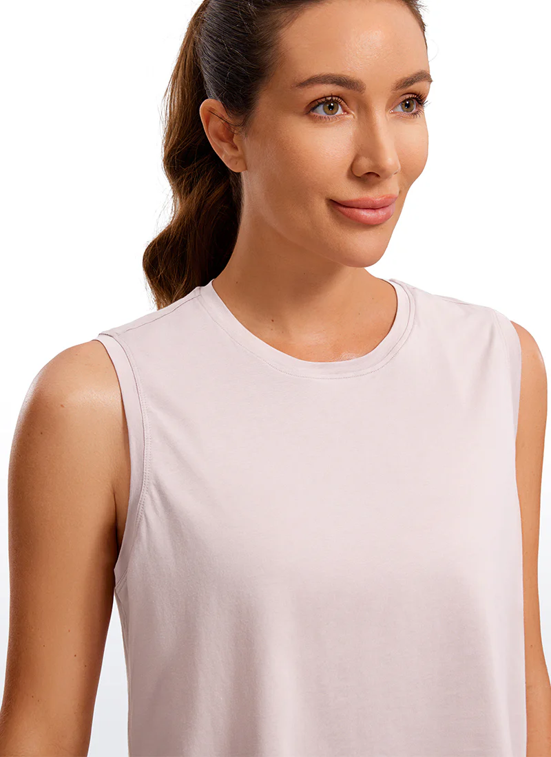 Pima Cotton Cropped Tank Tops Crew Neck - Image 49