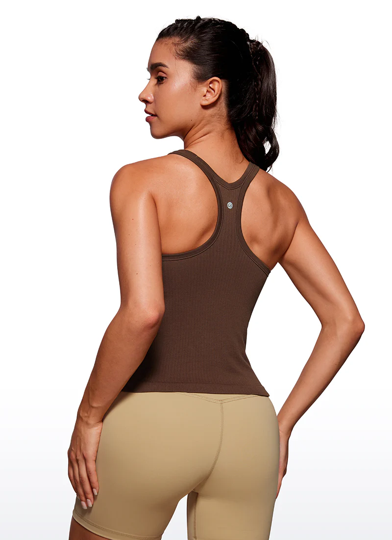 Seamless Racerback Built in Bra Ribbed Tank - Image 2