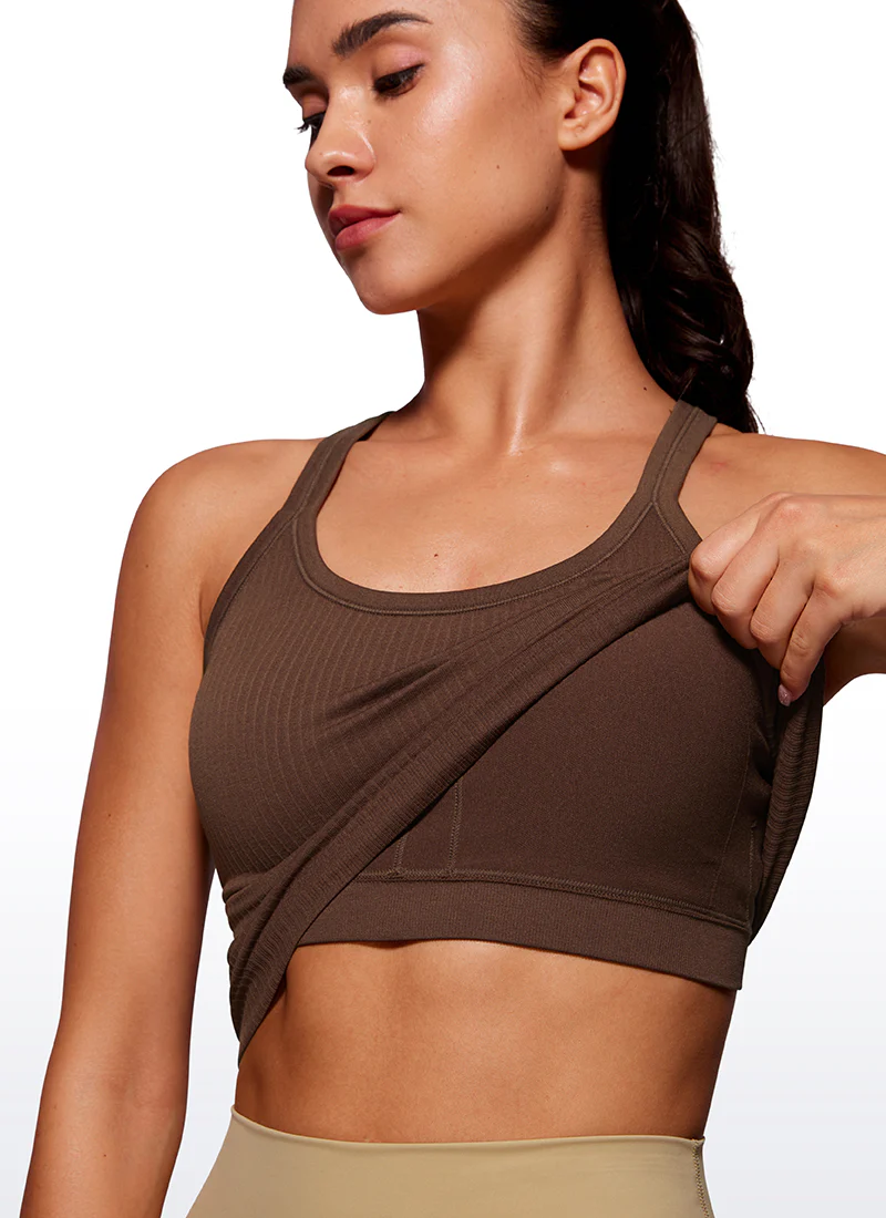 Seamless Racerback Built in Bra Ribbed Tank - Image 4