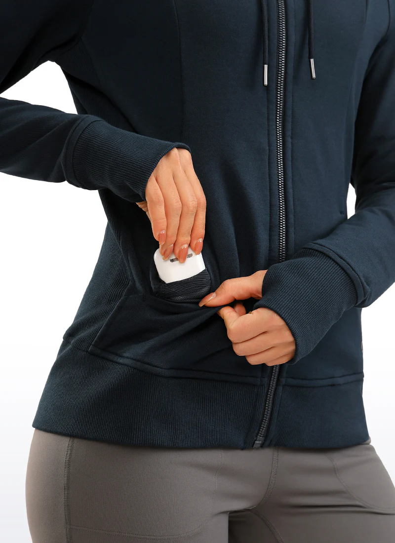 Cotton Terry Full Zip Hoodies Thumb Holes - Image 20