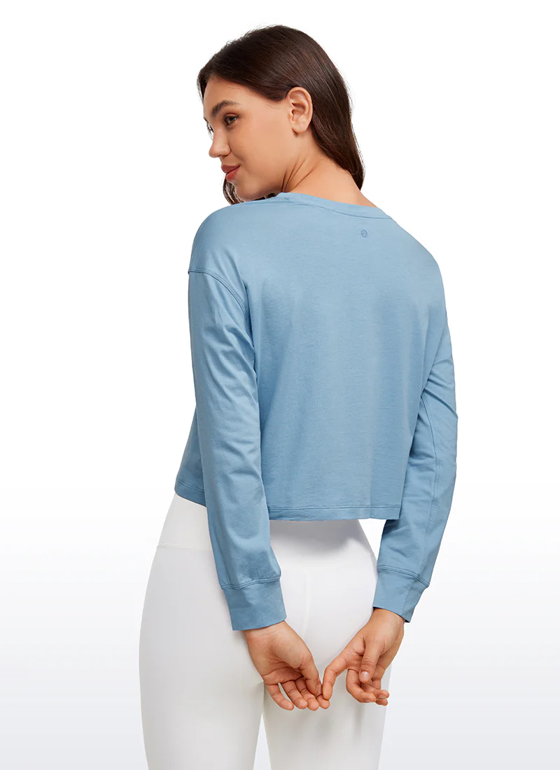 Pima Cotton Cropped Loose Fit Long Sleeve - Image 10