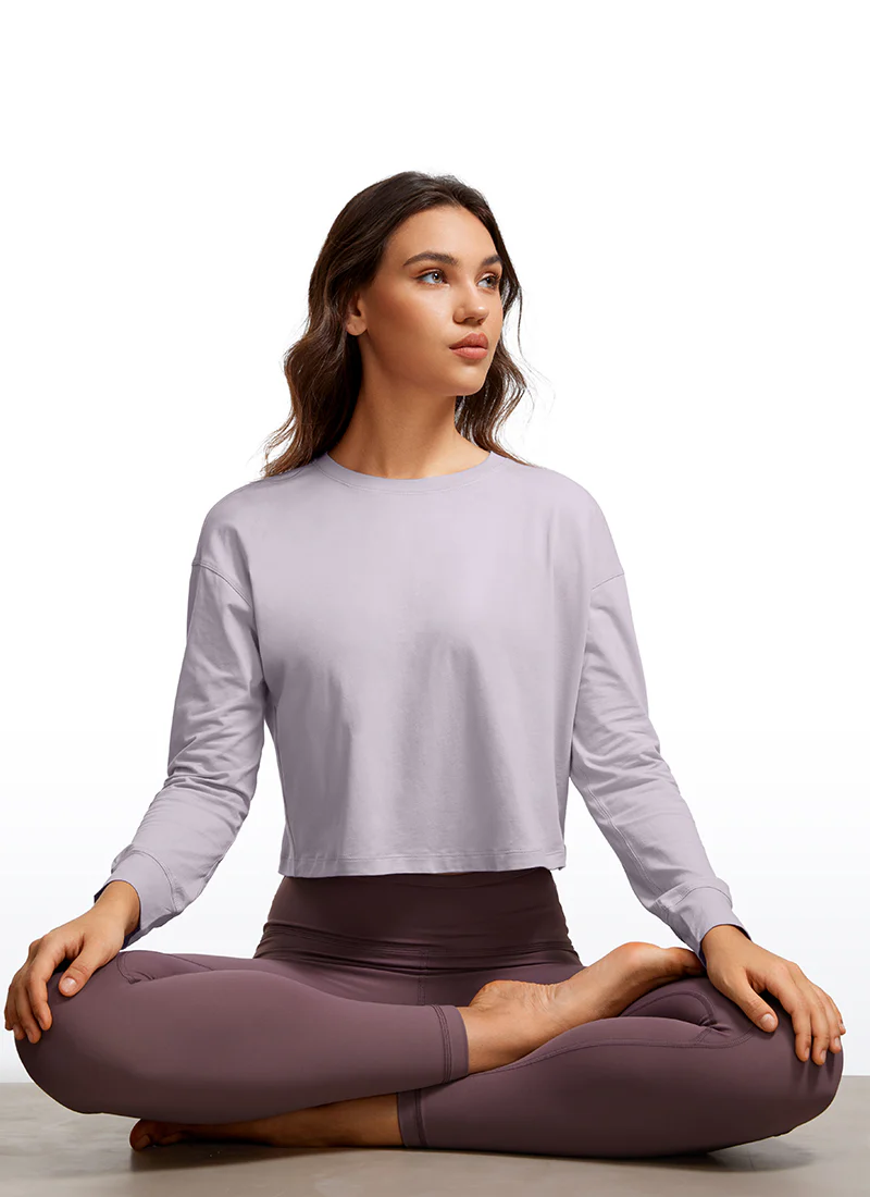 Pima Cotton Cropped Loose Fit Long Sleeve - Image 3